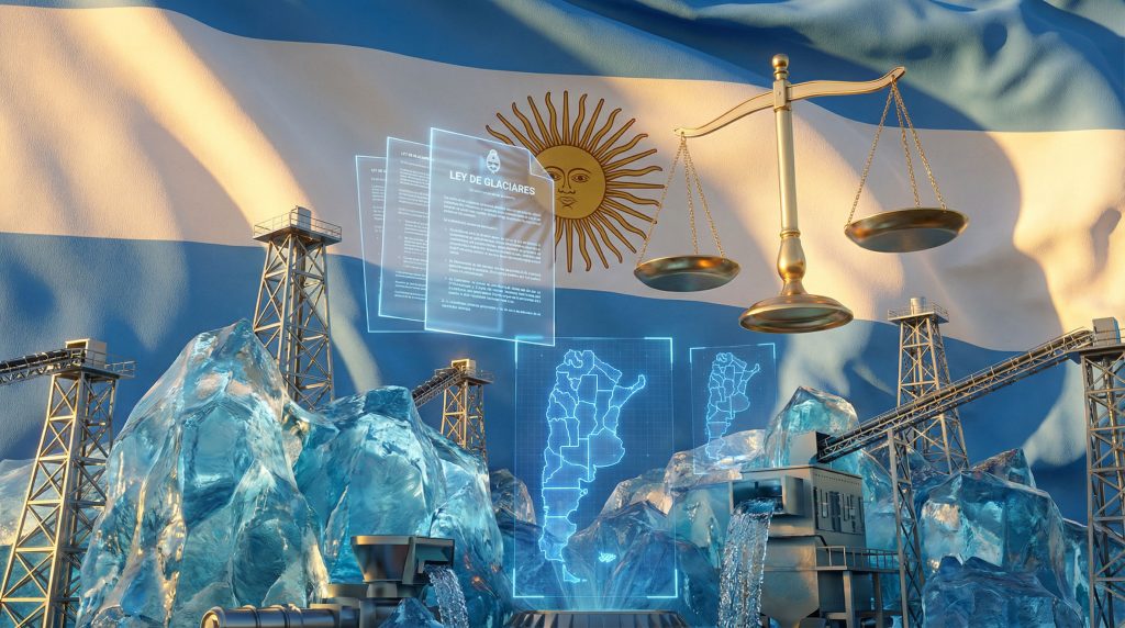 Argentina glacier law reform concept illustration.