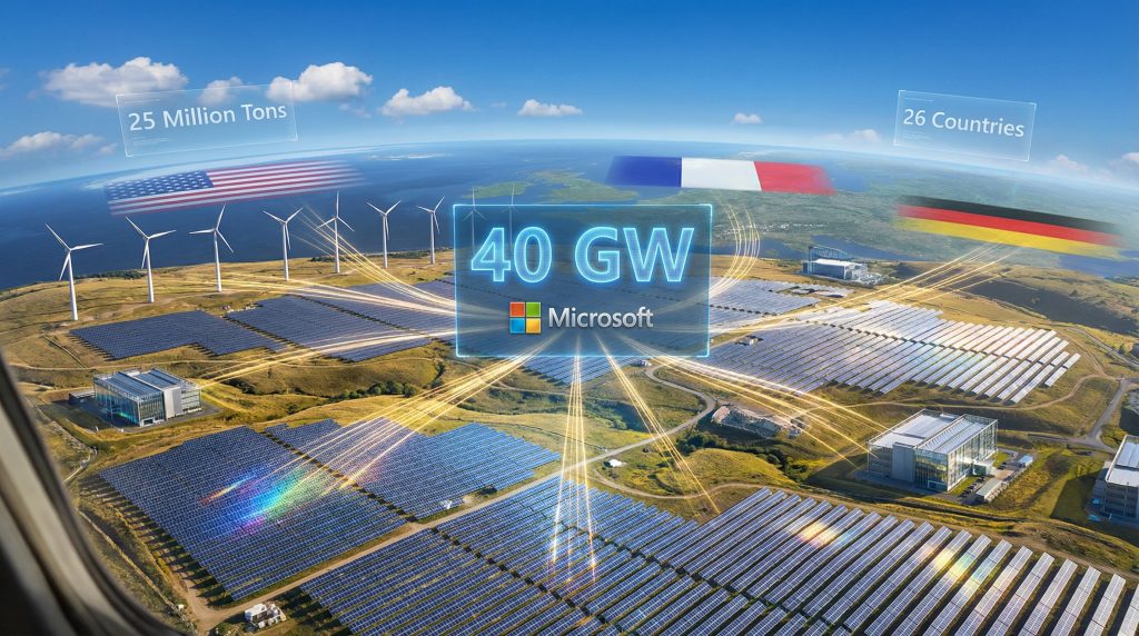 Microsoft renewables goal: 40 GW contracted achievement.