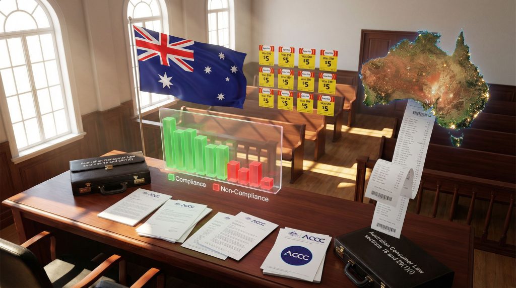 ACCC vs Coles courtroom scene with documents.