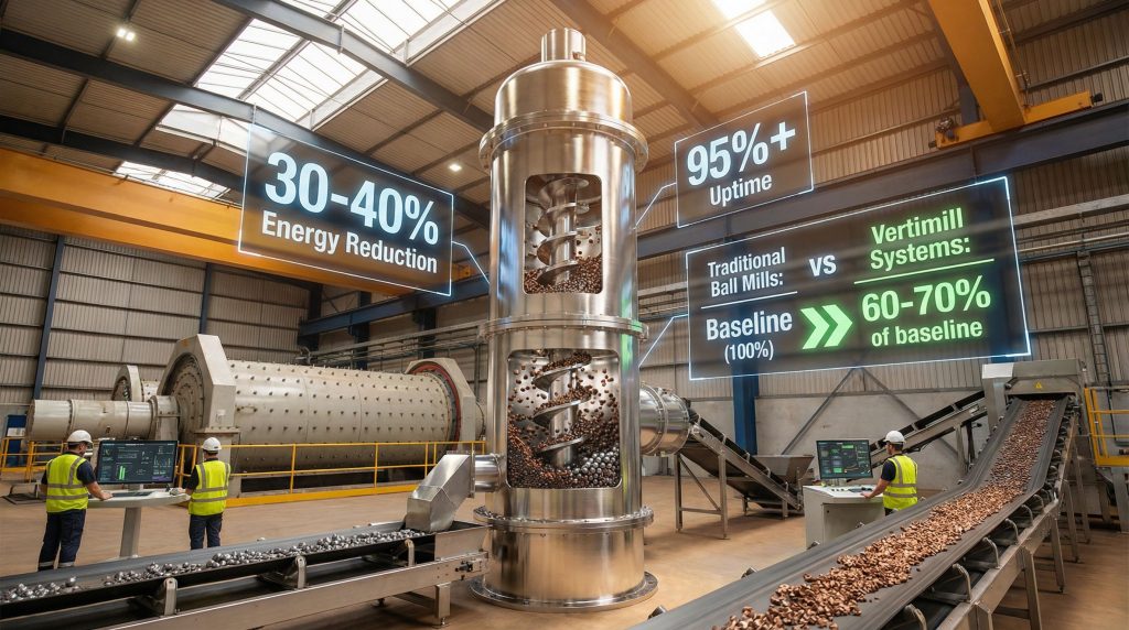 Energy-efficient Vertimill grinding mills in operation.