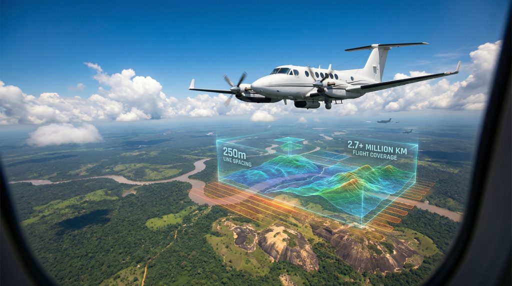 Airplane conducting DRC nationwide airborne geological survey.