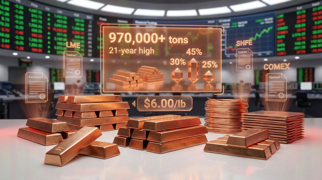Copper prices decline, market data background.