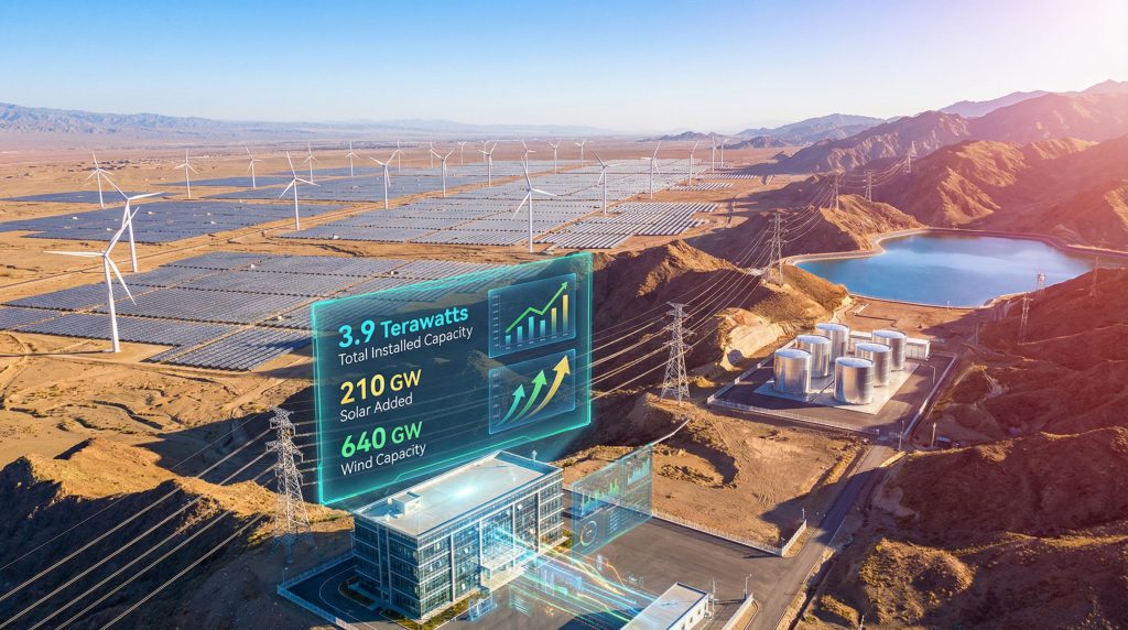 China's energy capacity expansion with solar, wind.