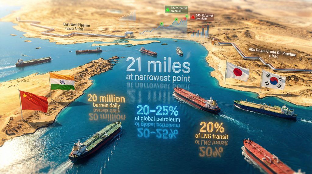 Strait of Hormuz closure impacts global oil transit.