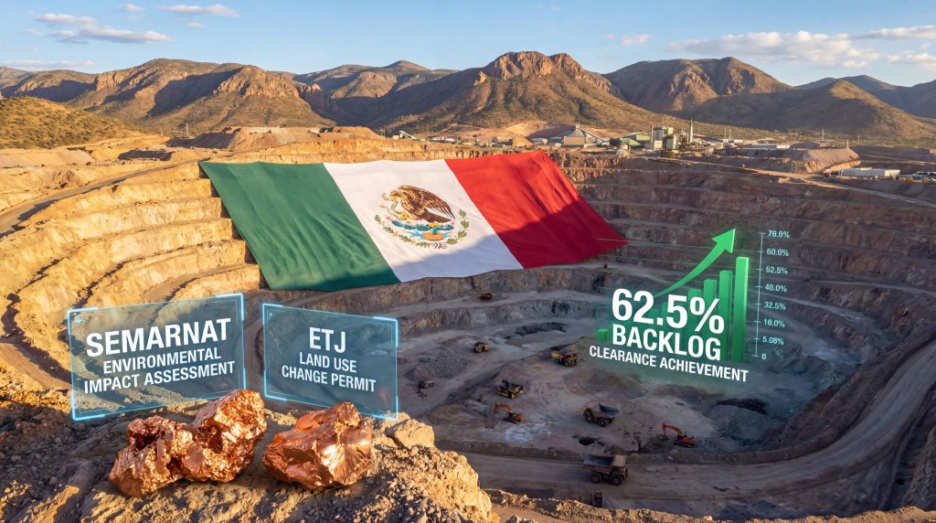 Mexican flag over San Nicolás mining site.