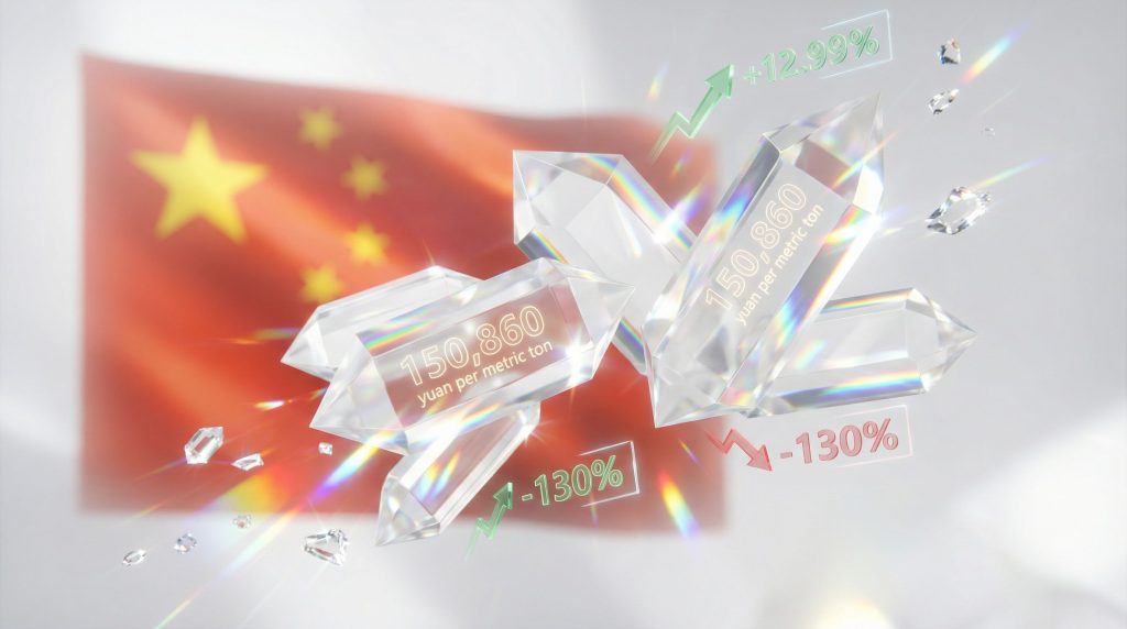 China lithium prices tumble, crystal illustration.