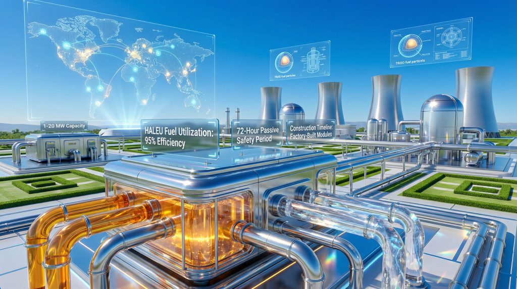 Futuristic advanced reactors with digital overlays.