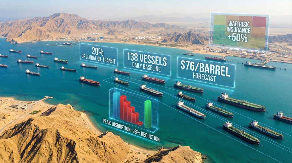 Oil tankers near Hormuz Strait analysis.