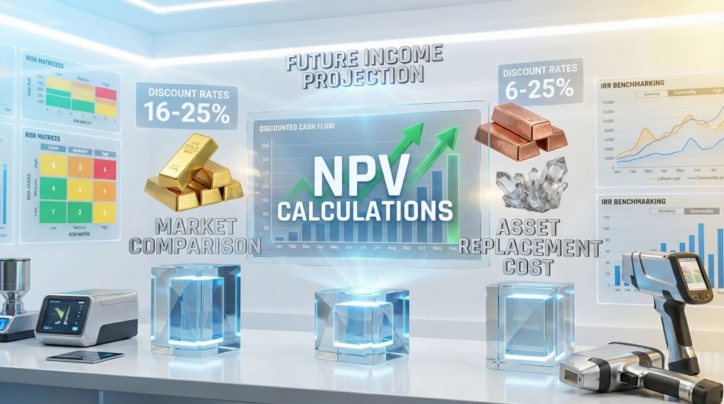 NPV calculations of mineral value factors.