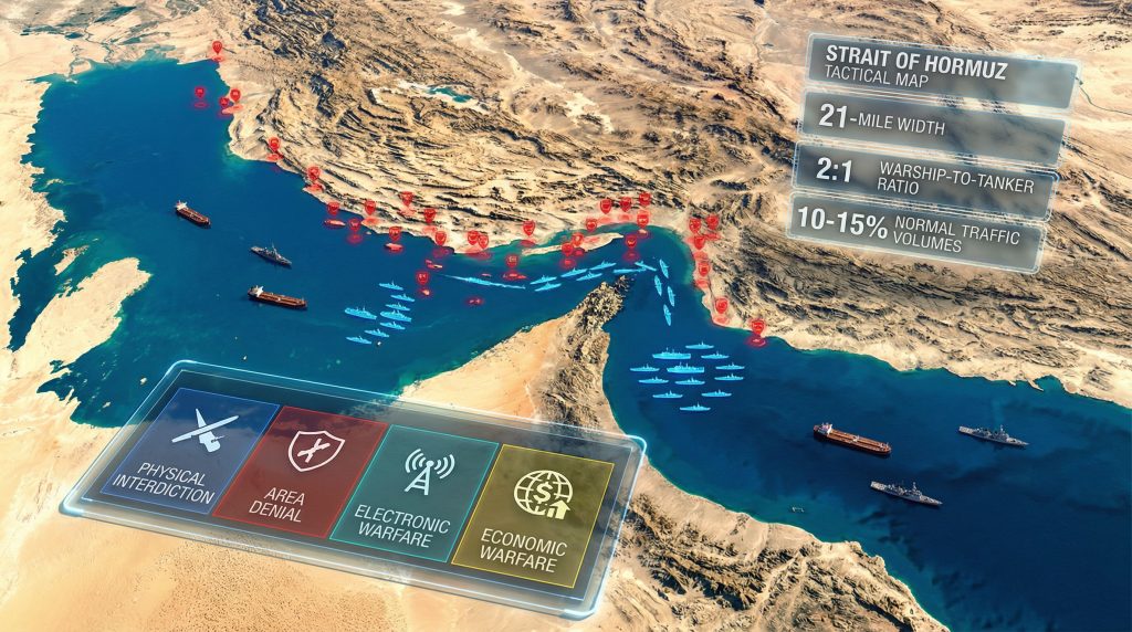 Strait of Hormuz tactical challenges map.