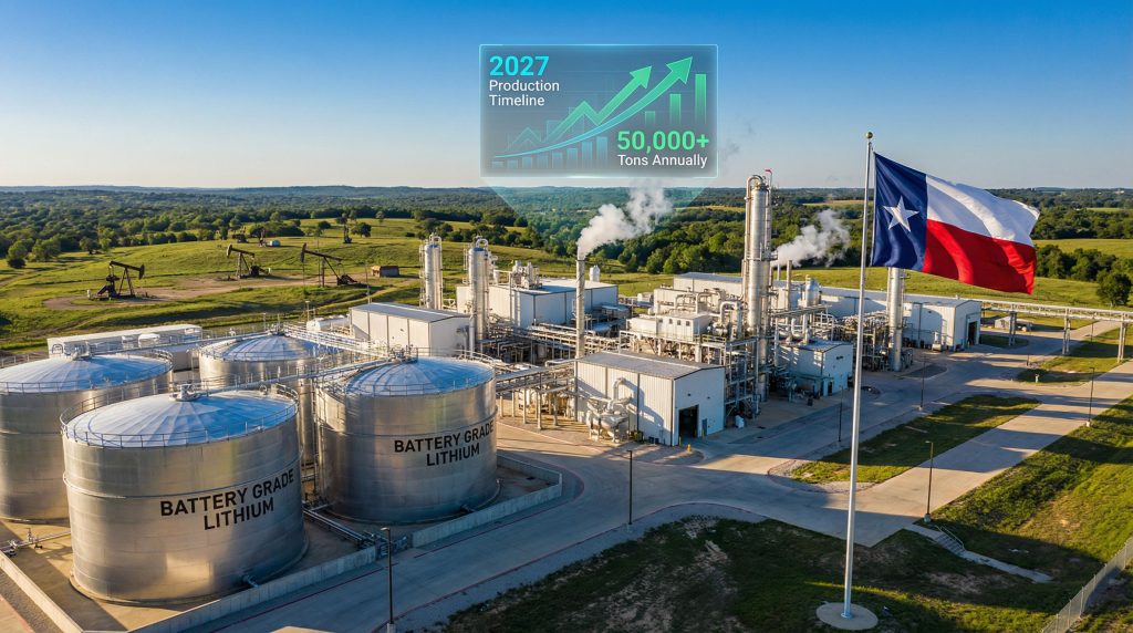 Texas lithium extraction facility with projections.