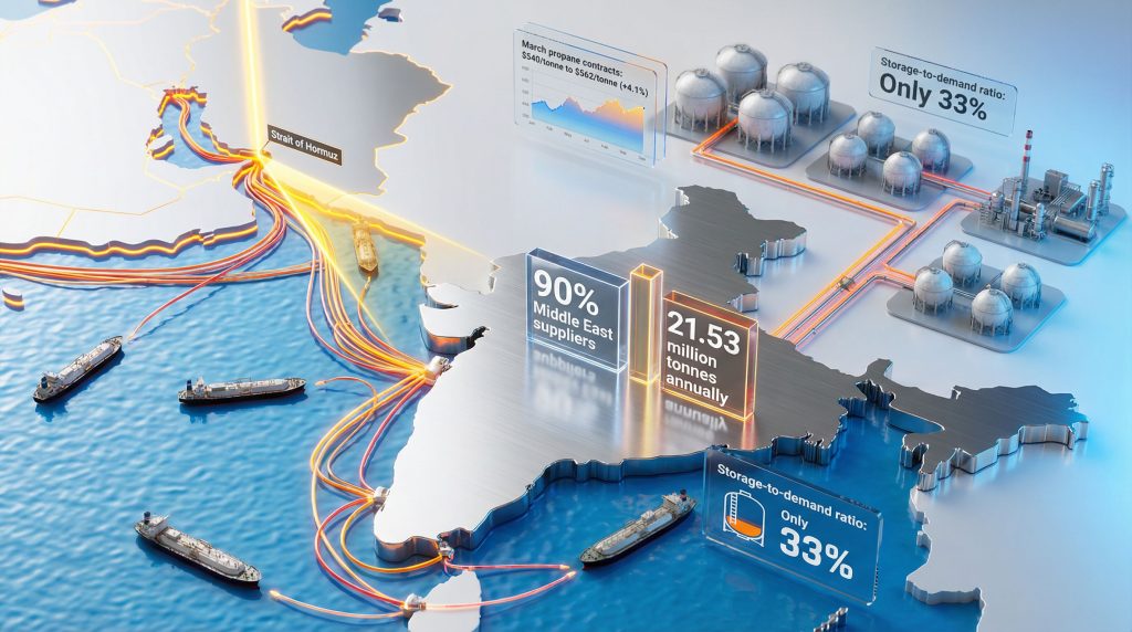 India's LPG imports disrupted by Mideast conflict.