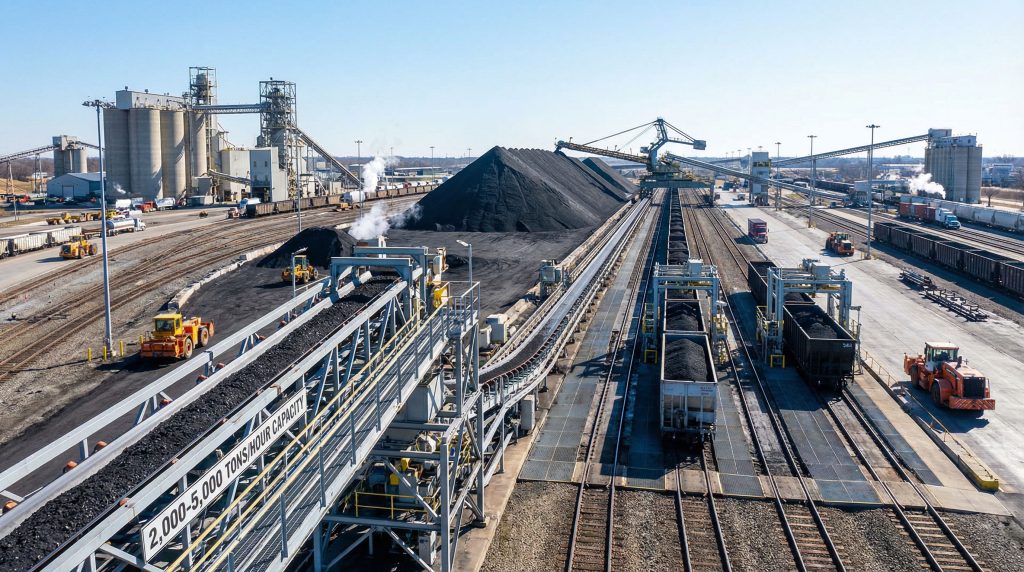 Industrial site showcasing coal supply logistics.