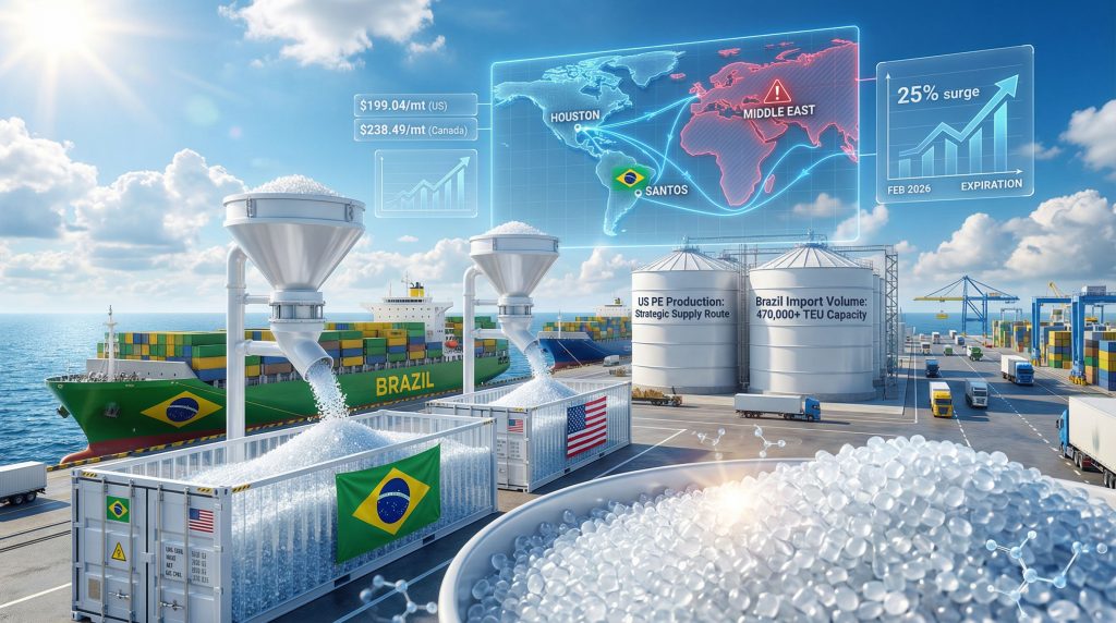 Brazil receives US polyethylene shipments at port.