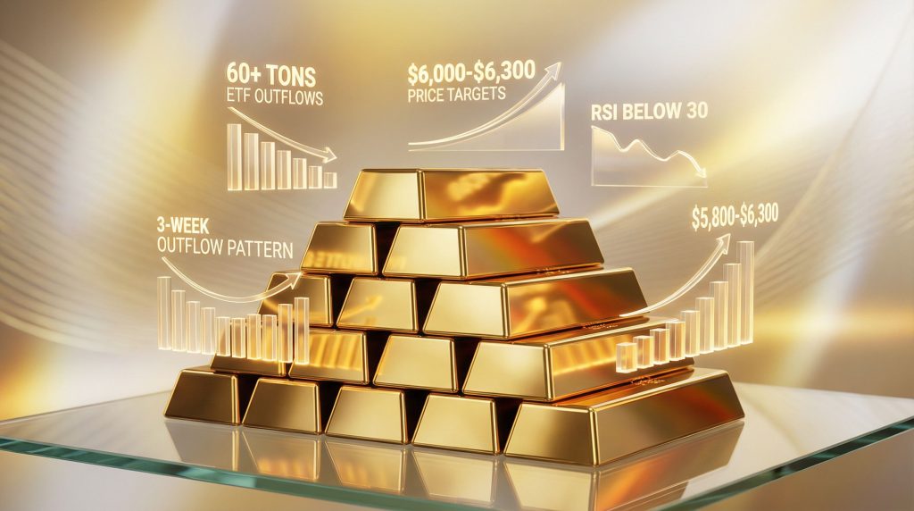 Gold bars with declining price charts.