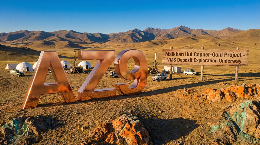 Asianbatterymet Plc Chess Depositary Interests 1:1-AZ9-AZ9 sign at Maikhan Uul exploration site.