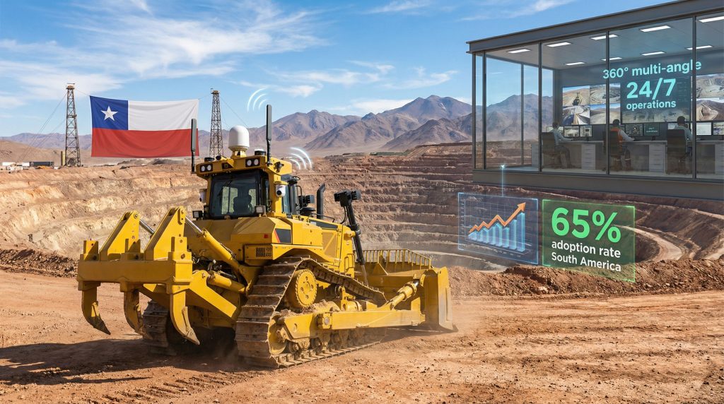 Remote control dozers operating in Chilean mine.