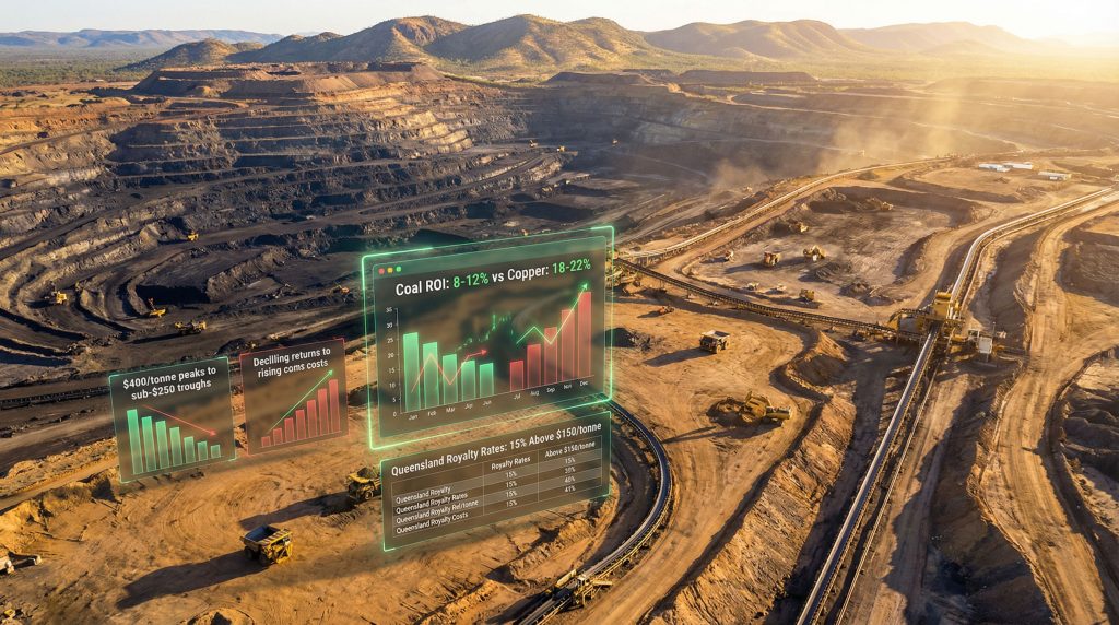 BHP coal mines investment challenges, profitability graphs.