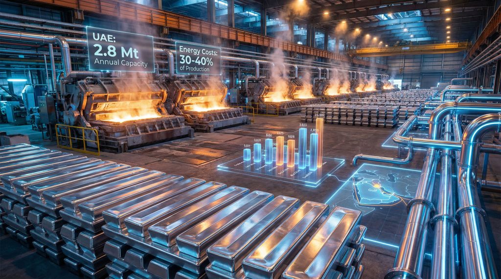 Aluminum production amid Gulf conflict tensions.