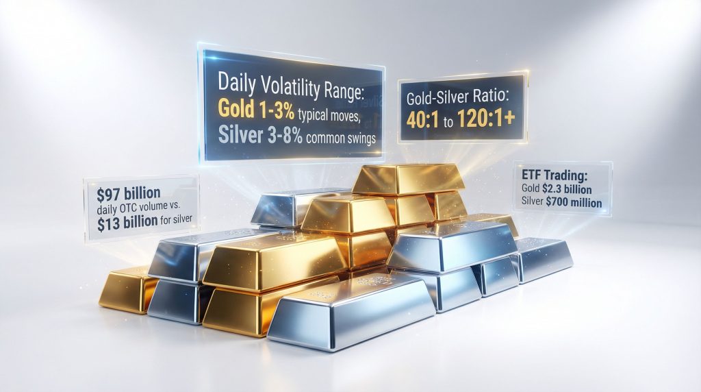 Gold and silver market differences explained with bars.