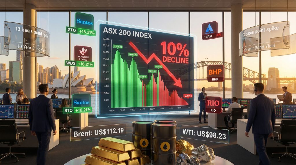 ASX 200 correction, 10% decline illustrated.