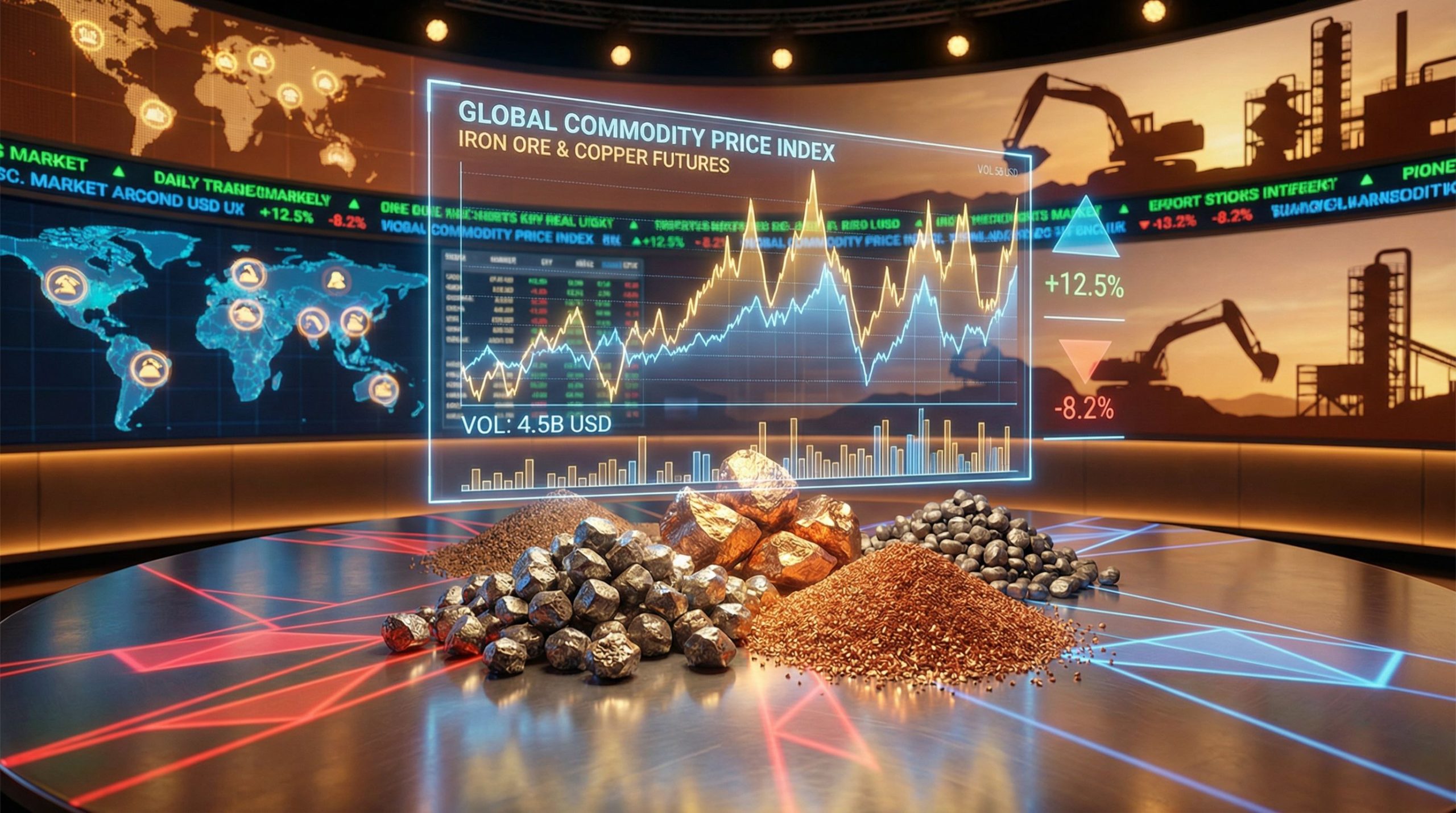 Commodity market display; BHP shares crash.