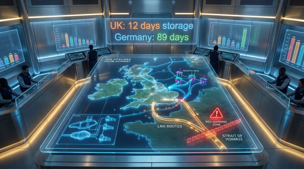 Control room highlighting UK gas storage urgency.