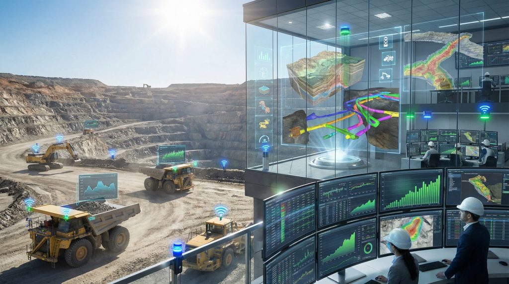 Mining operations enhanced by digital twin technology.