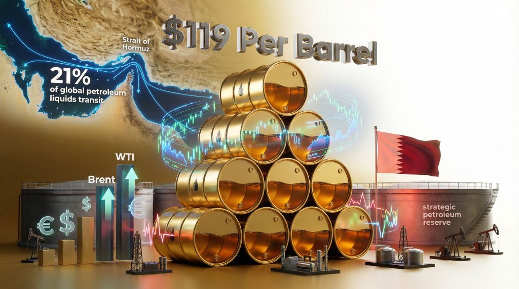 Oil jumps above $119 amid Middle East tensions.