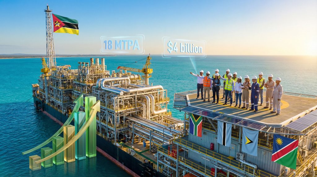 Mozambique oil industry offshore platform meeting.