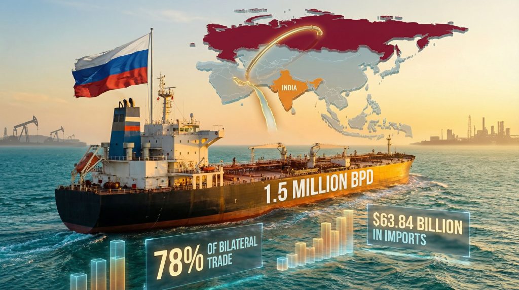 Cargo ship illustrating Russia oil supply to India.