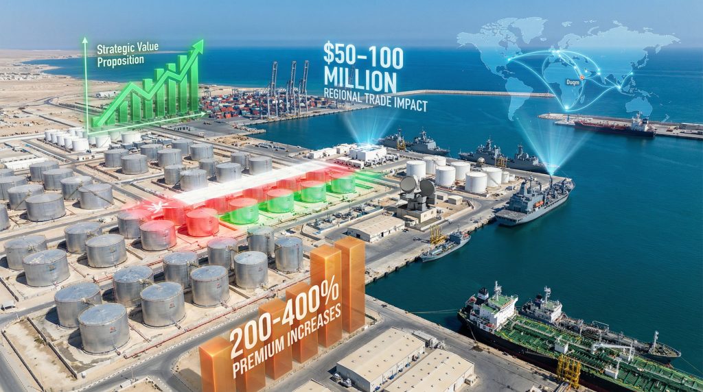 Aerial view highlighting Duqm port vulnerabilities.