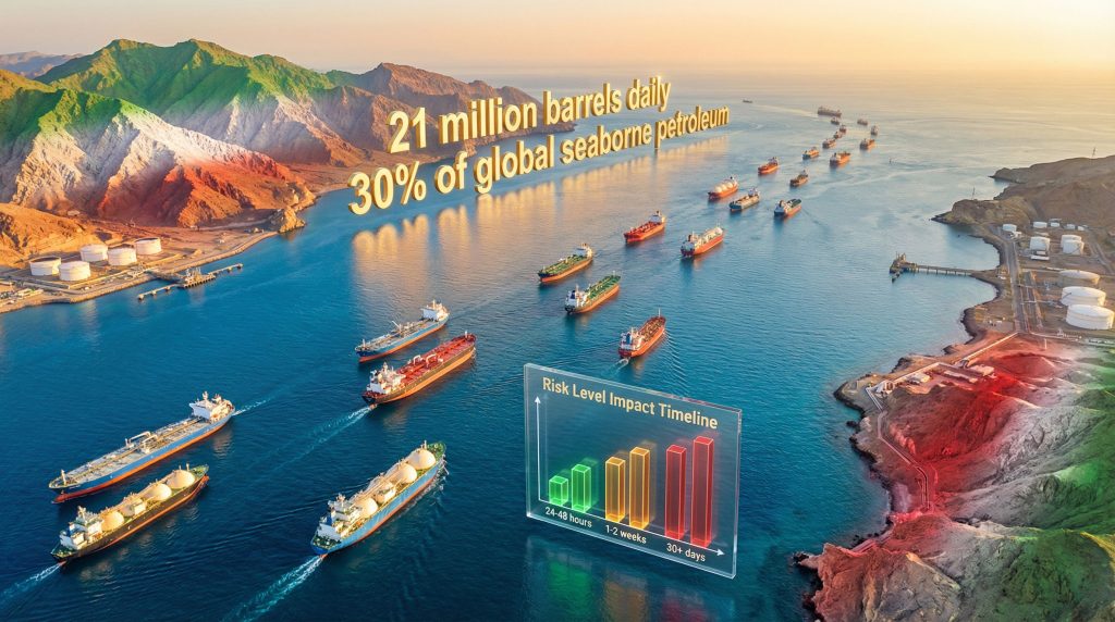 Tankers highlighting Strait of Hormuz security fears.