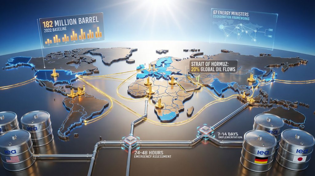 IEA strategic oil reserve release map illustration.