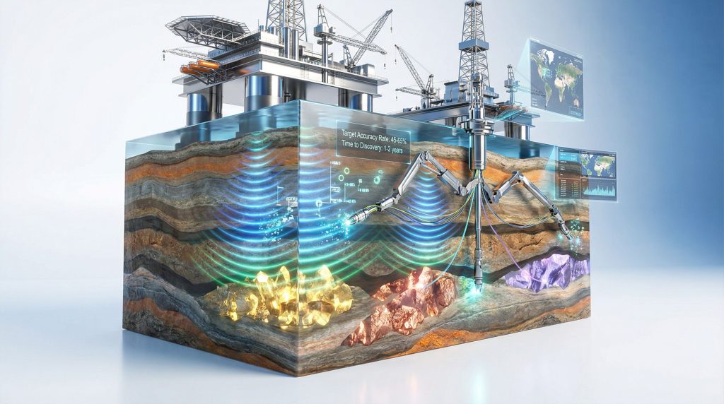 Advanced technologies in mineral exploration depicted.