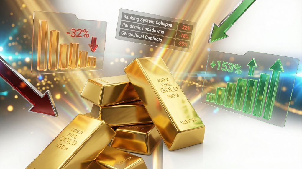 Gold tanking during crisis, various impacts.