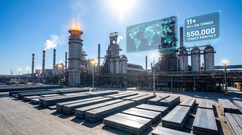 Iranian steel plants with production statistics overlay.