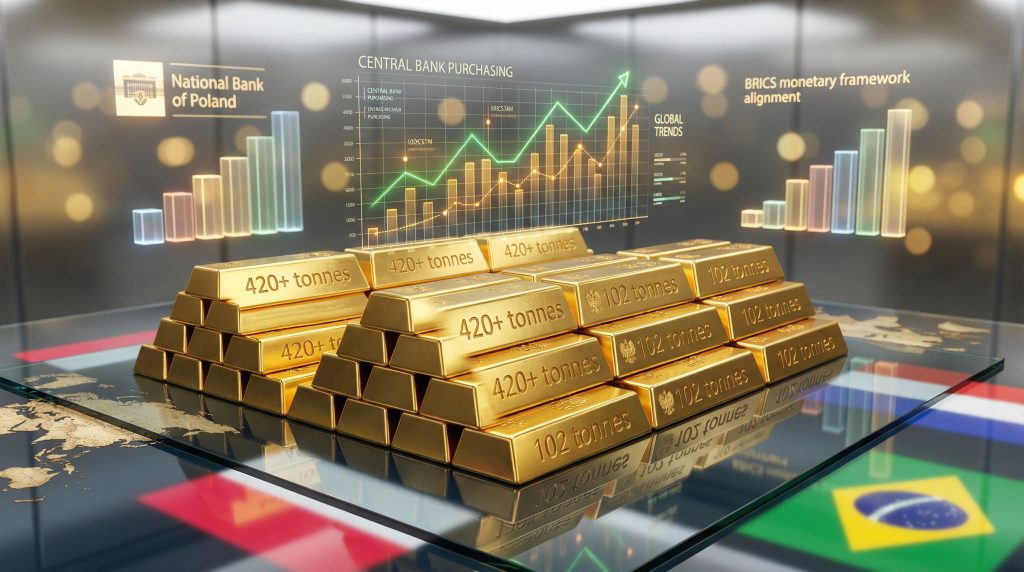 Gold bars representing central bank purchases.