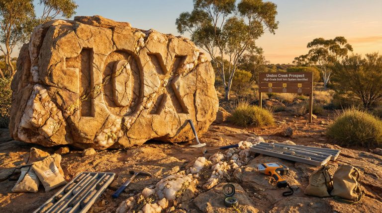 Exultant Mining Ltd-10X-10X rock in a desert landscape.