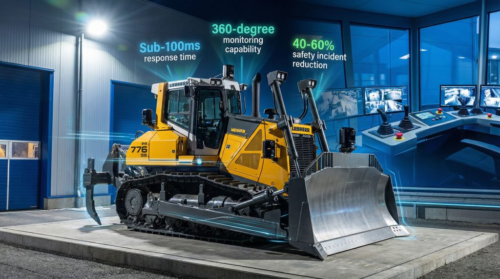 Liebherr LiReCon teleoperation system controls bulldozer.