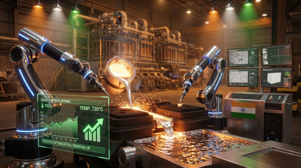 Robotic arms refining aluminium in India.