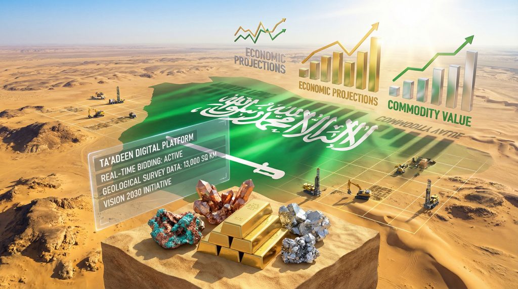 Saudi Arabia mining tender graphic, economic projections.