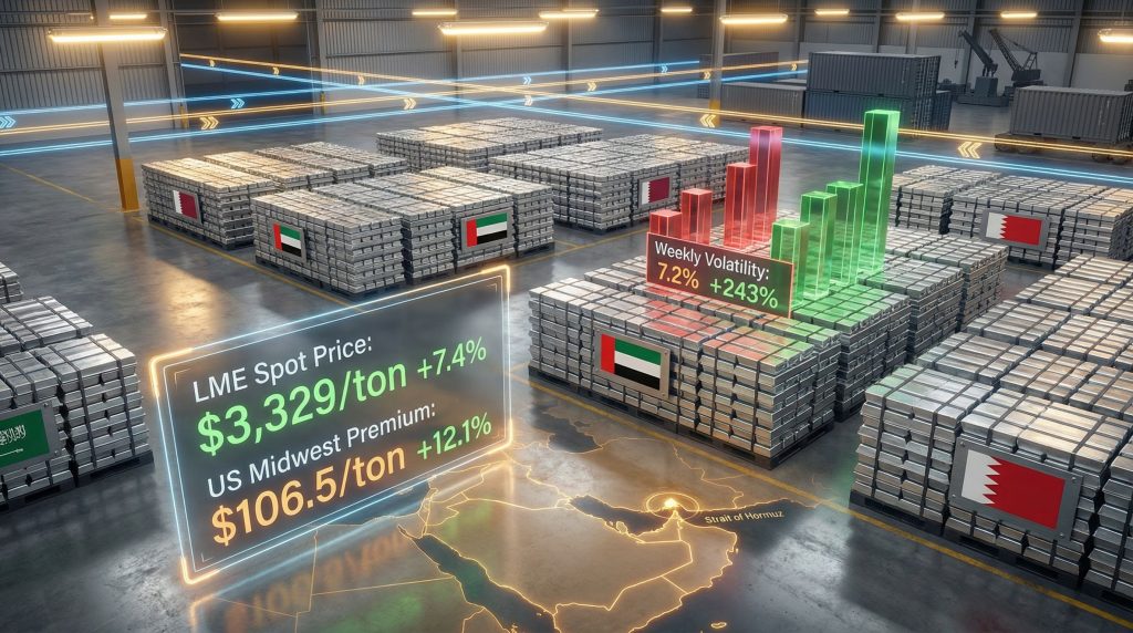 Aluminum price increase depicted in warehouse.