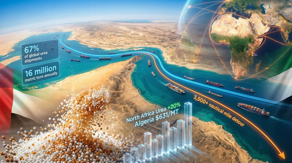 Hormuz tensions affect global fertilizer trade.