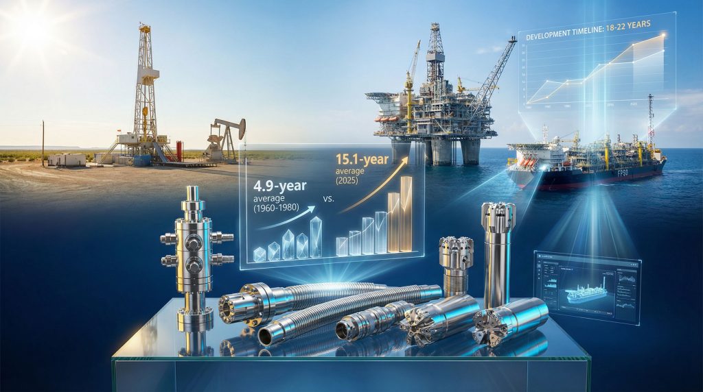 Oil and gas project timeline challenges illustrated.