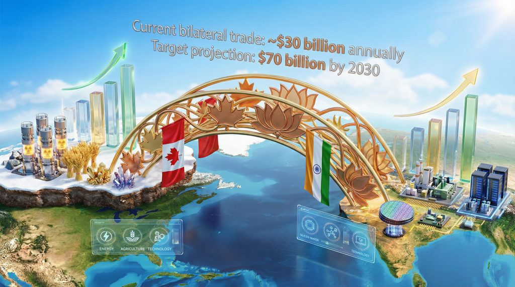Canada-India Economic Partnership Agreement illustration with trade goal.
