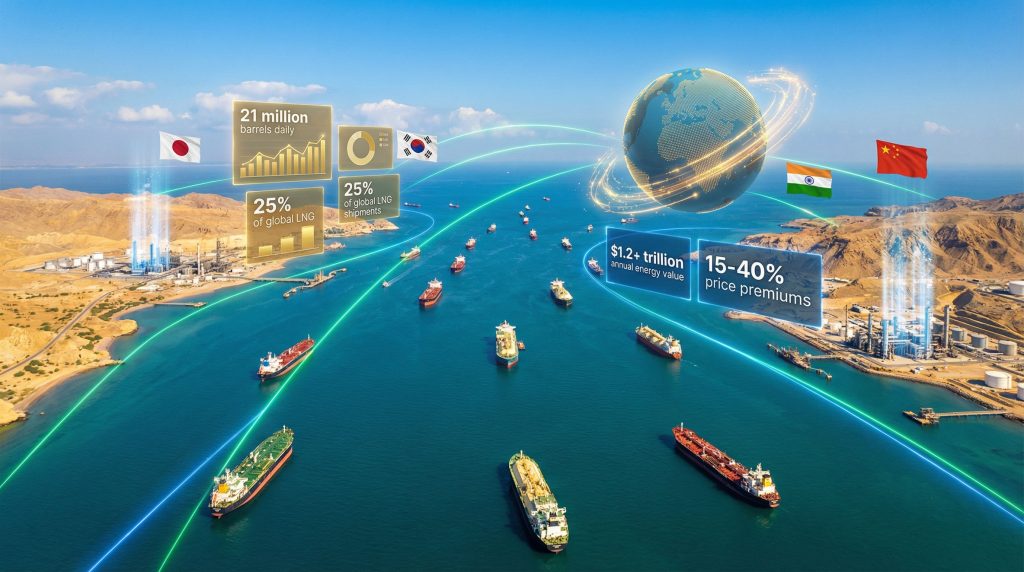 Strait of Hormuz disruption impacting global shipping.