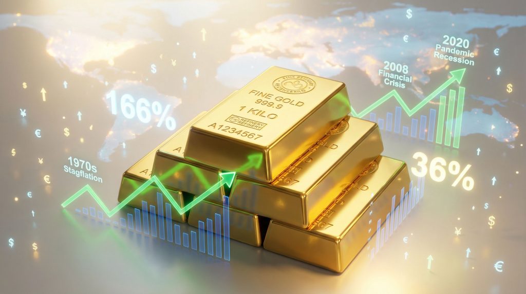 Gold performance during recessions illustrated.