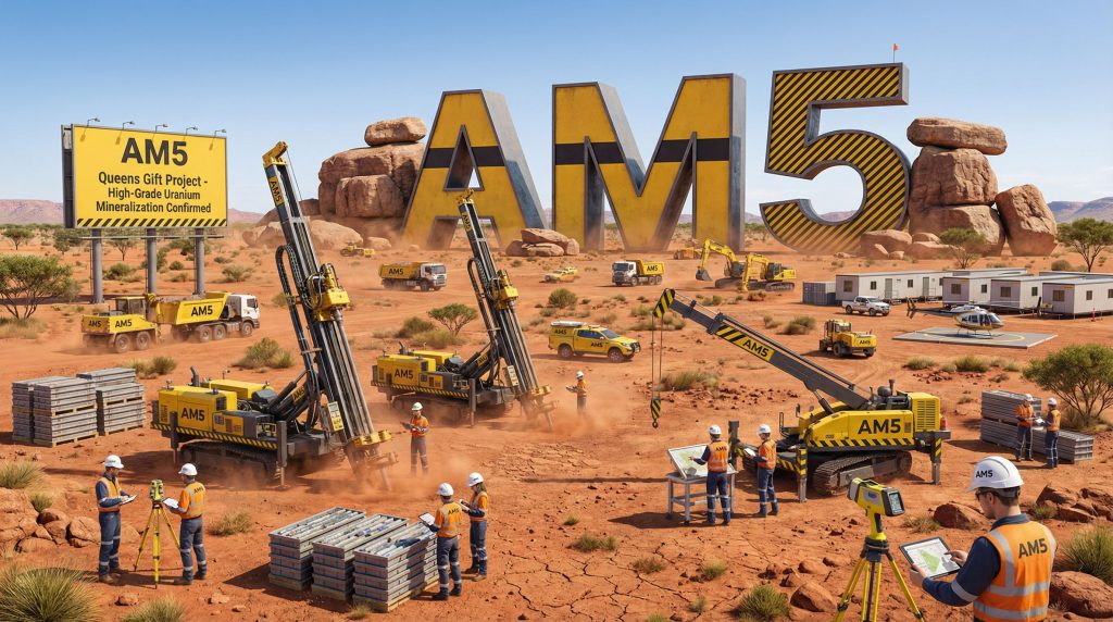 Antares Metals Ltd-AM5-AM5 construction site with machinery and workers.