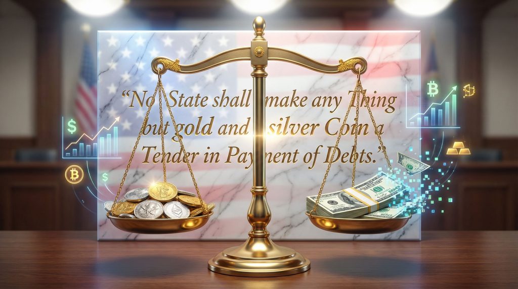 Scales weighing gold coins against cash.